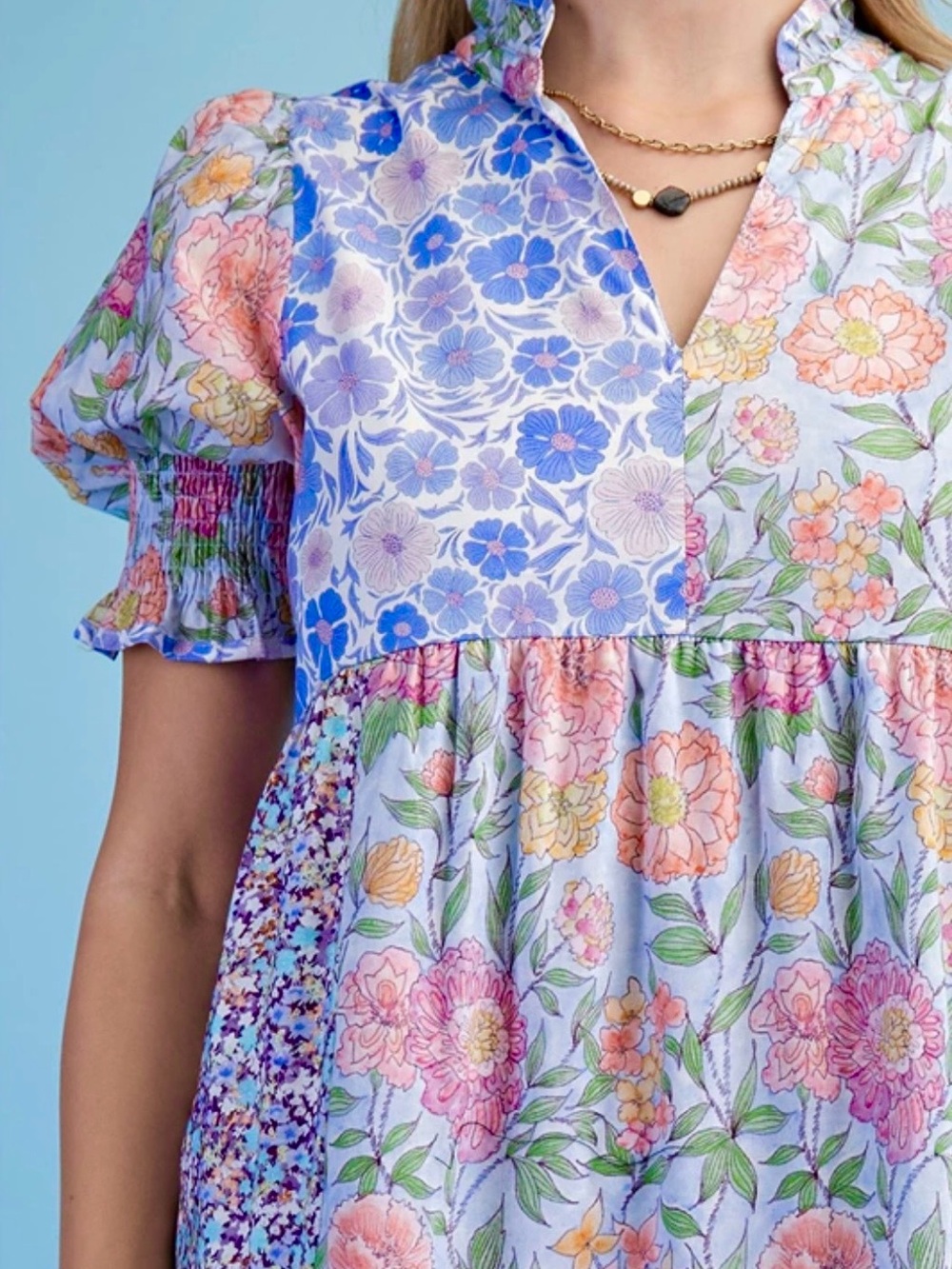 🆕#304~GiGio~Patchwork Floral Midi Dress in Blue, Pink, & Multi, Sm - Picture 5 of 16
